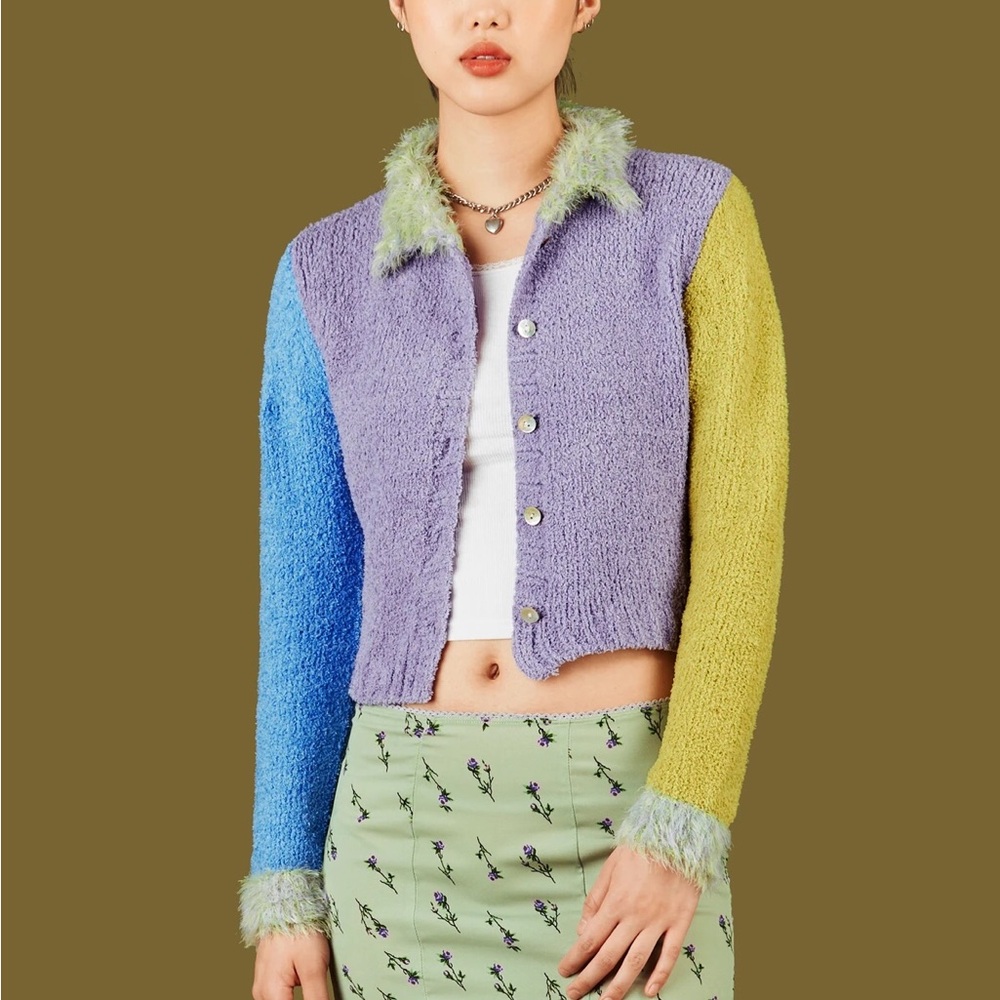 Unif brite colorblock knit button down sweater cardigan